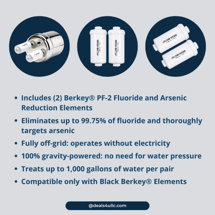PF-2 replacement filters for fluoride and arsenic removal in gravity-fed Berkey water purifiers